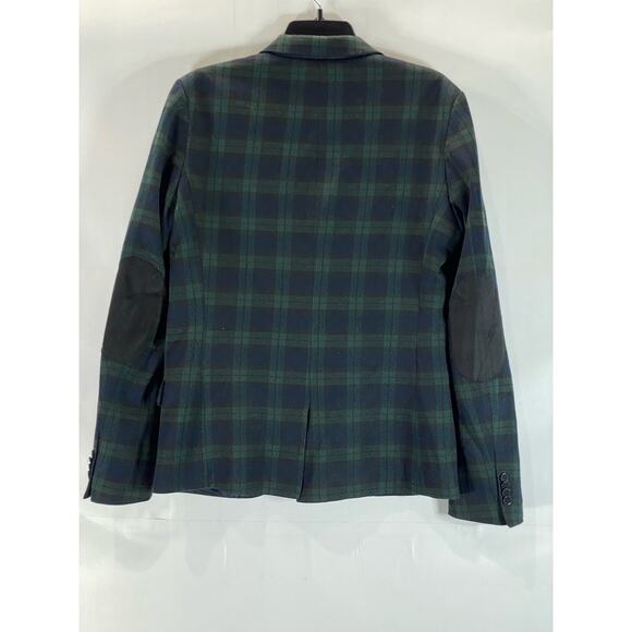 ZARA MAN Men's Green Plaid Two-Button Elbow-Patch Blazer SZ M - Picture 2 of 12
